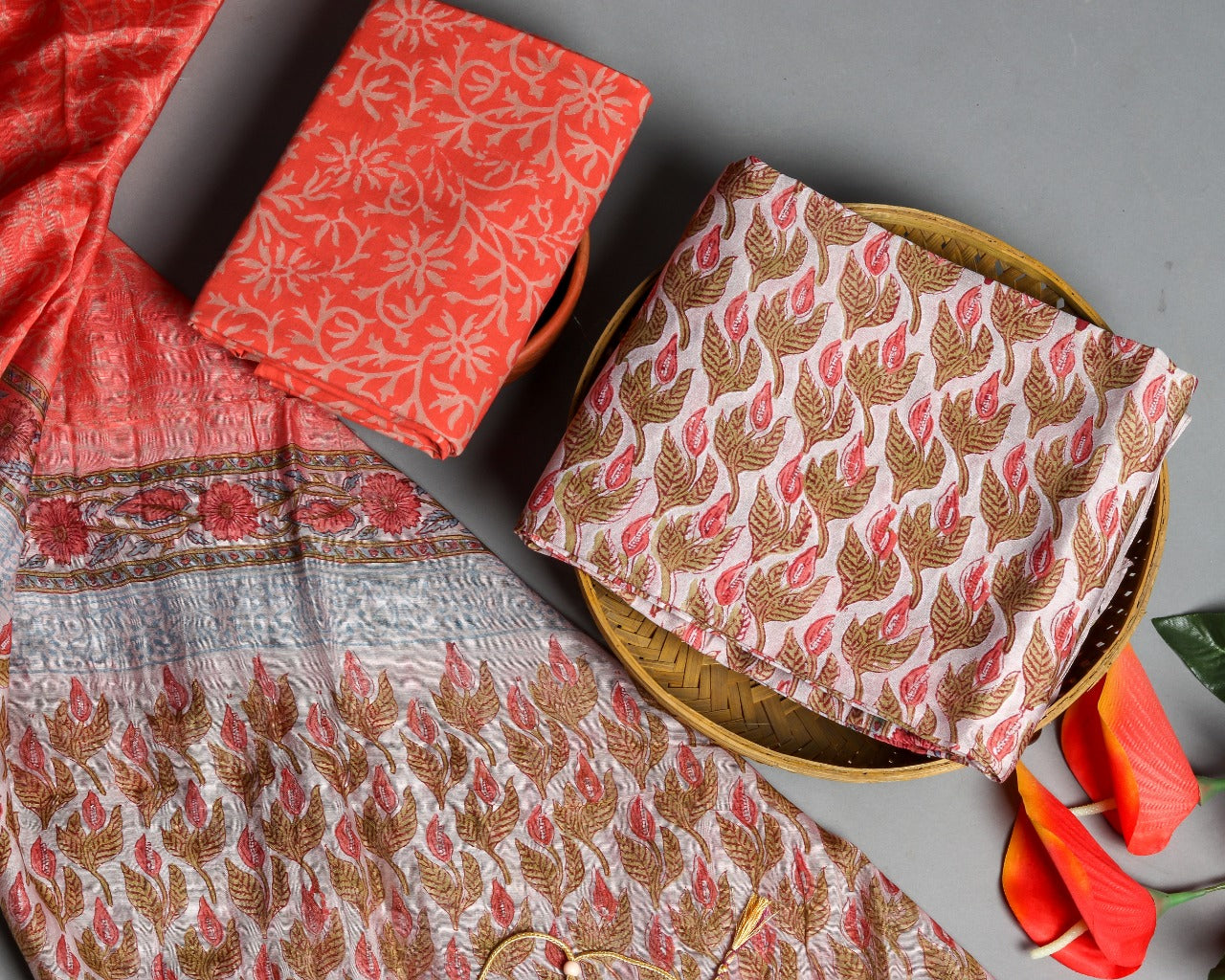 Shop Unstitched Hand Block Print Chanderi Silk Suit sets (CHA351)