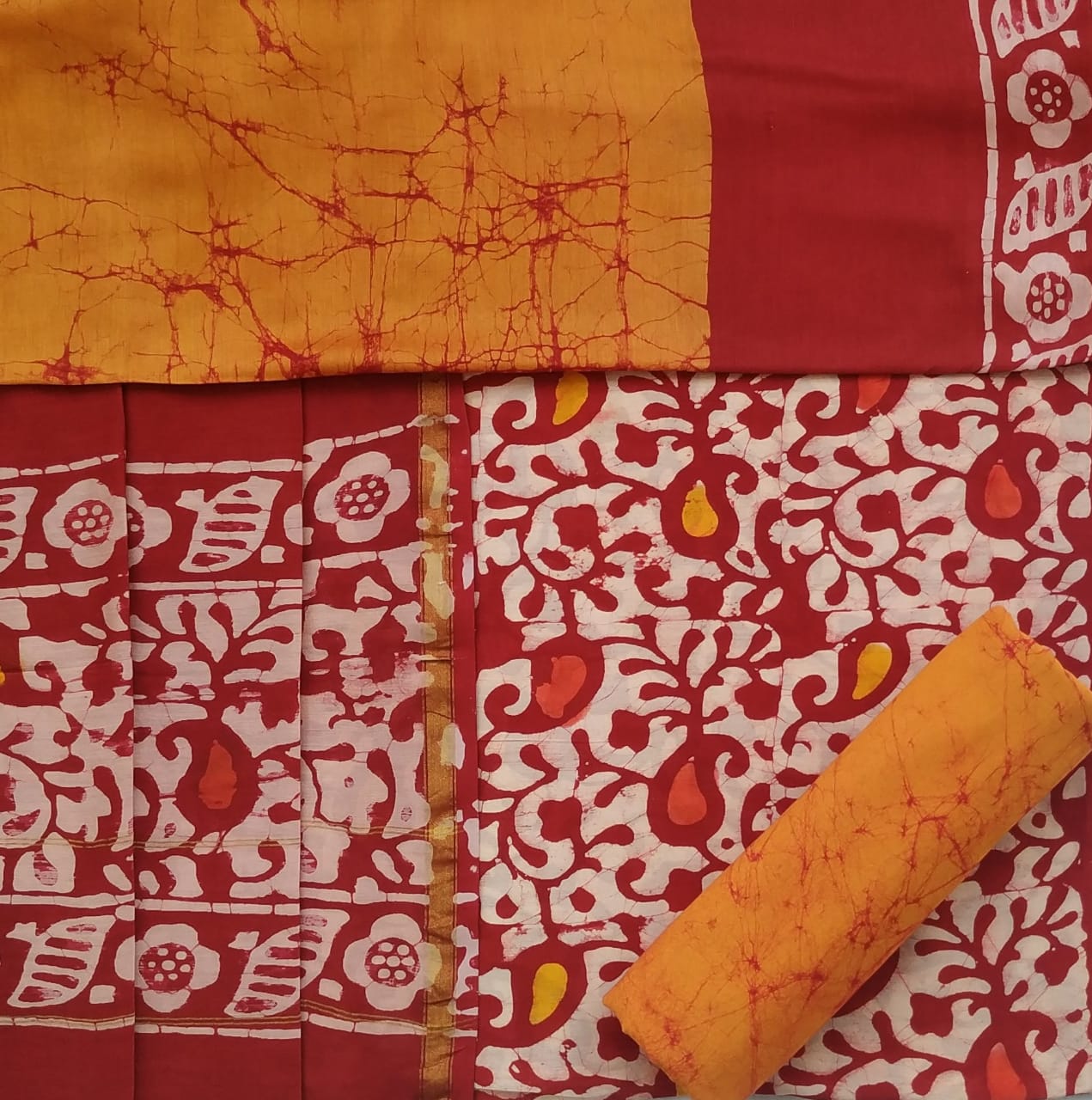 Batik Print Unstitched Chanderi Silk Suit with Chanderi Dupatta (CHA374)