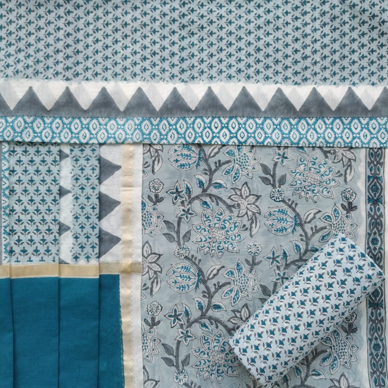 Shop Unstitched Hand Block Print Chanderi Silk Suit Sets online (CHA422)