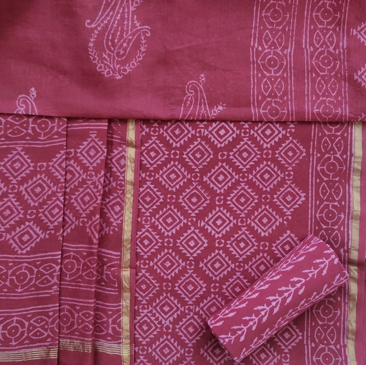 Shop Unstitched Hand Block Print Chanderi Silk Suit Sets (CHA425)