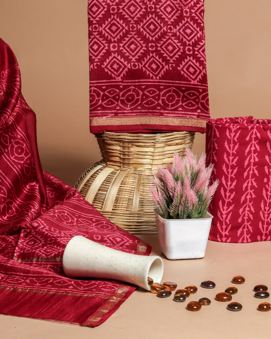 Designer Hand Block Print Chanderi Silk Suit Set (CHA425)