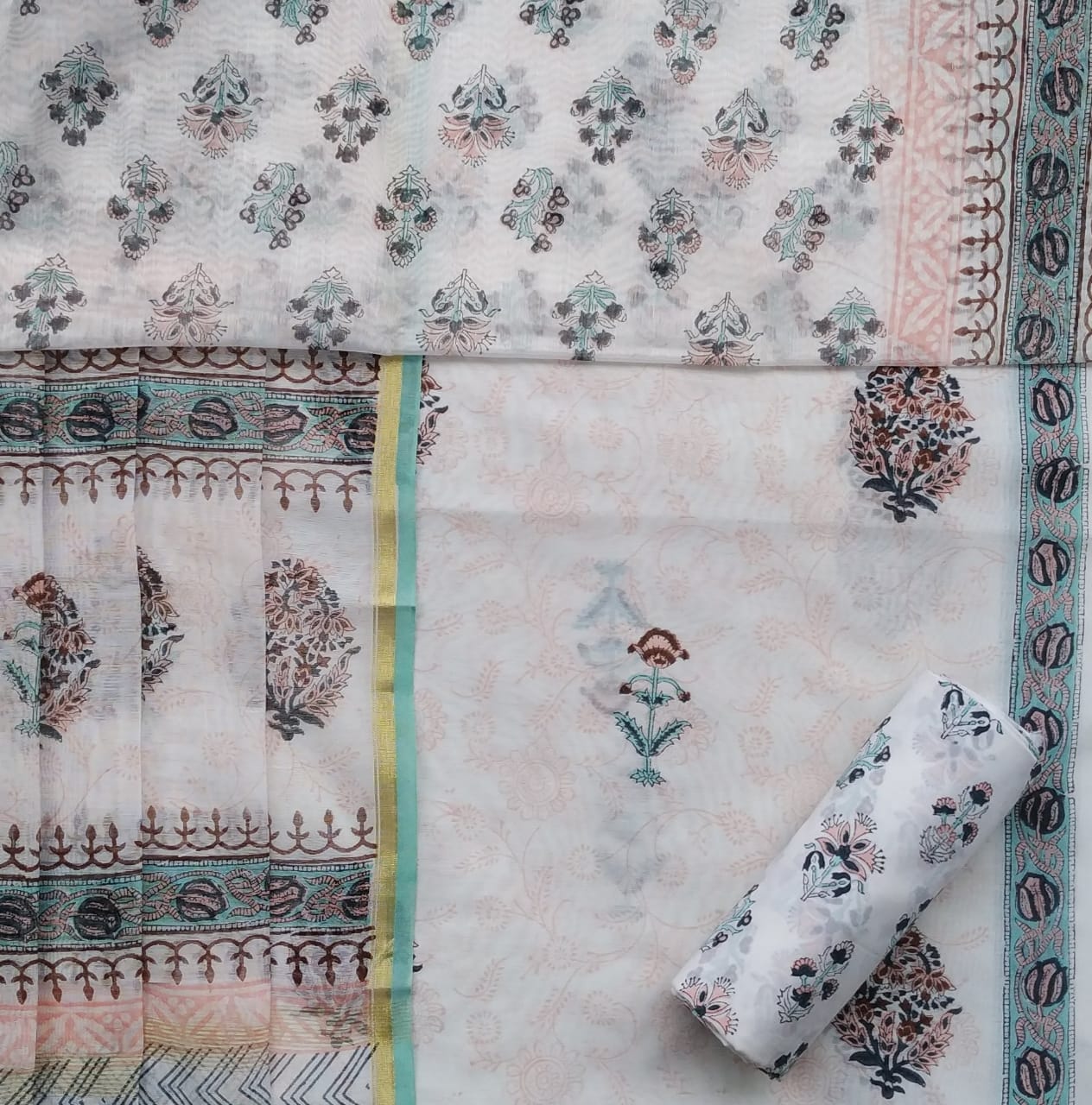 Shop Designer Hand Block Print Chanderi Silk Suit sets online (CHA436)