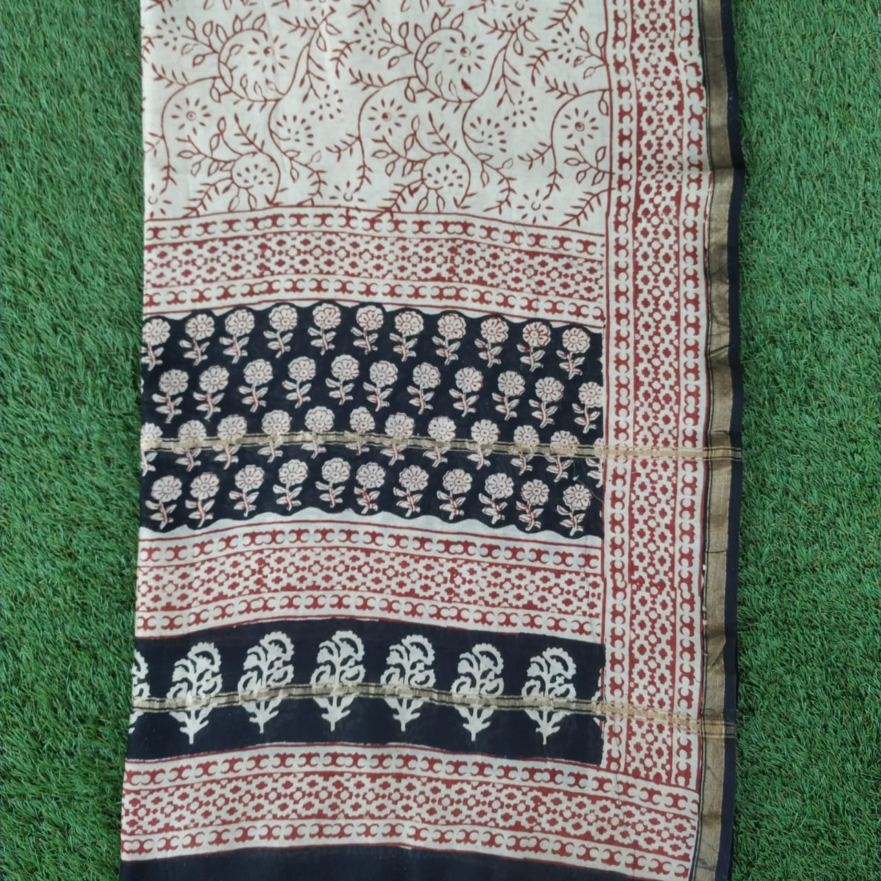 Shop Unstitched Hand Block Print Chanderi Silk Suit sets (CHA439)
