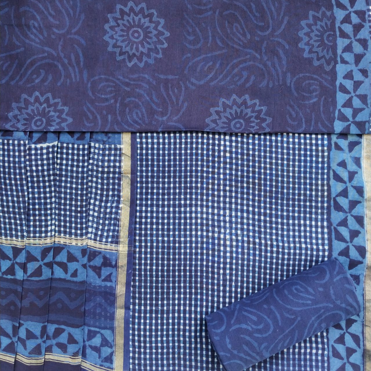 Shop Unstitched Hand Block Print Chanderi Silk Suit sets (CHA441)