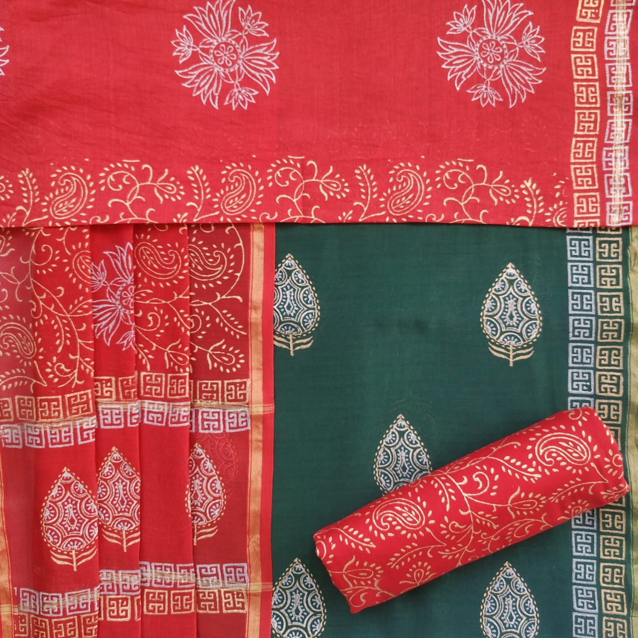 Shop Unstitched Hand Block Print Chanderi Silk Suit sets (CHA443)