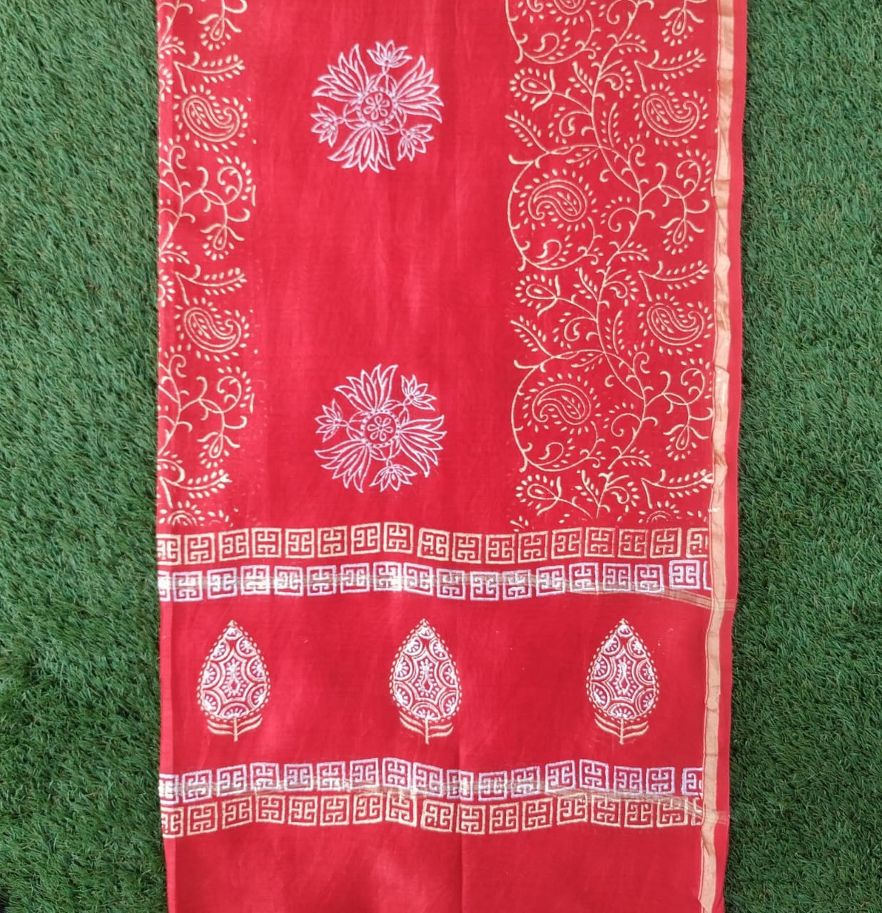 Shop Unstitched Hand Block Print Chanderi Silk Suit sets (CHA443)