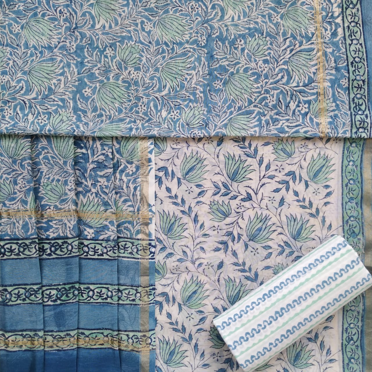 Shop Unstitched Hand Block Print Chanderi Silk Suit sets (CHA444)
