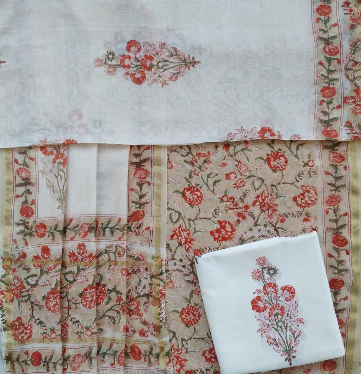 Shop Unstitched Hand Block Print Chanderi Silk Suit sets (CHA447)