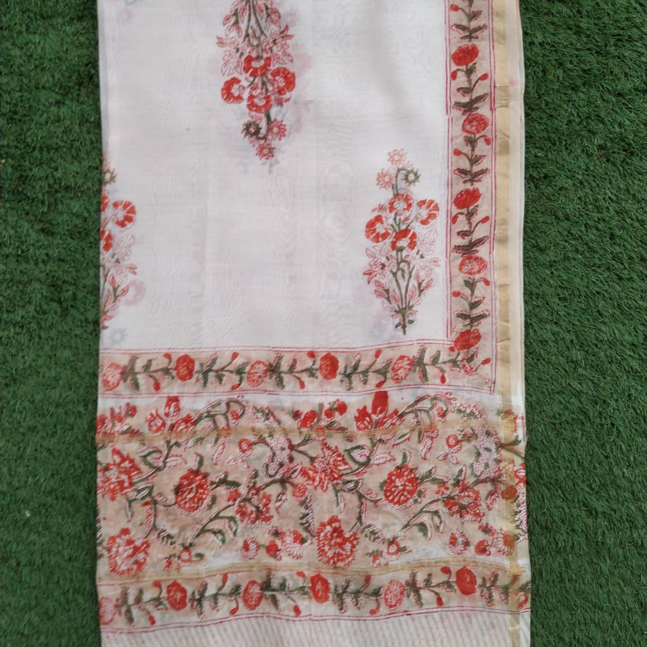 Shop Unstitched Hand Block Print Chanderi Silk Suit sets (CHA447)