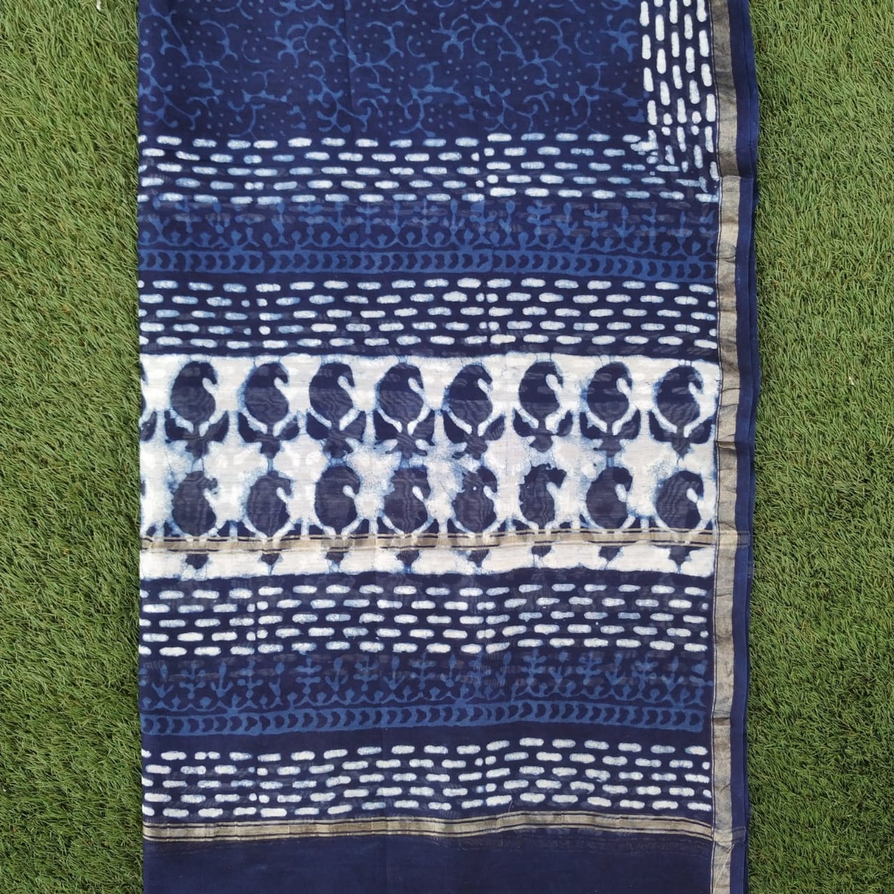 Shop Unstitched Indigo Print Chanderi Silk Suit sets (CHA449)