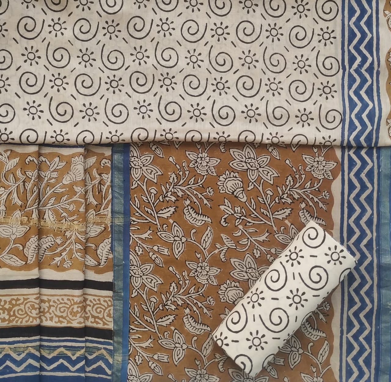 Shop Unstitched Hand Block Print Chanderi Silk Suit sets (CHA460)