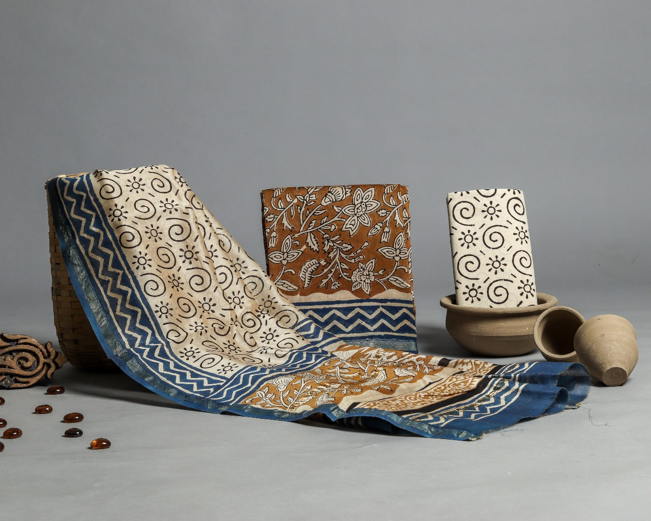 Shop Unstitched Hand Block Print Chanderi Silk Suit sets (CHA460)