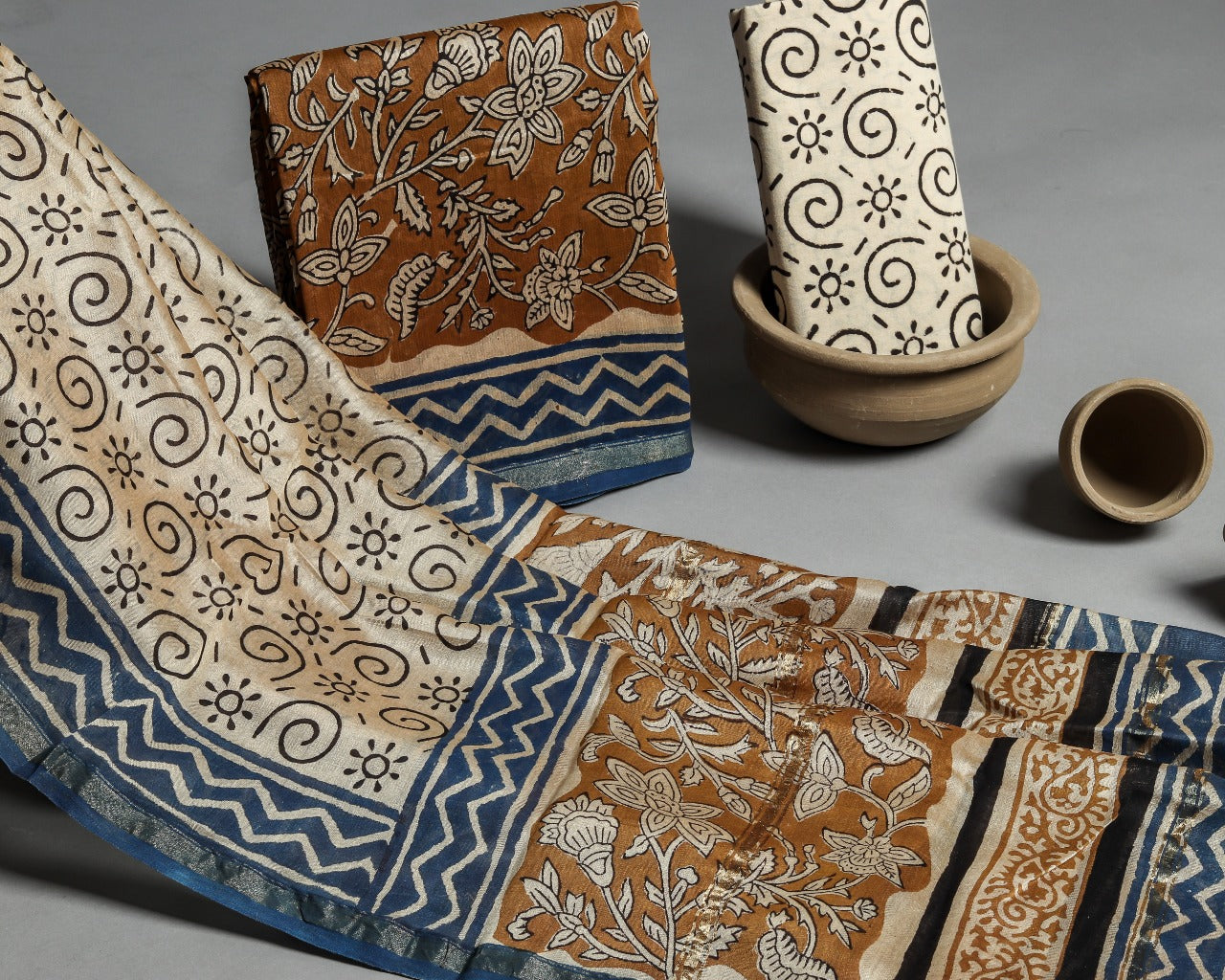 Shop Unstitched Hand Block Print Chanderi Silk Suit sets (CHA460)