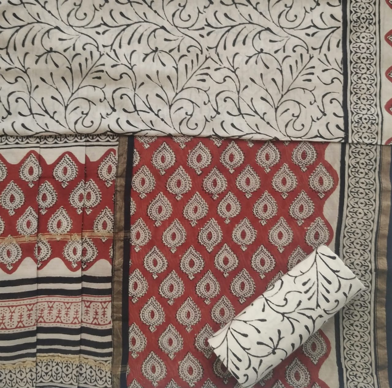 Shop Unstitched Hand Block Print Chanderi Silk Suit sets online (CHA461)