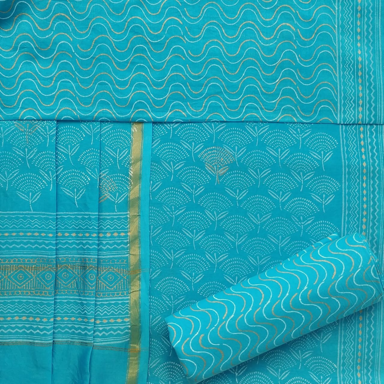 Shop Unstitched Hand Block Print Chanderi Silk Suit sets (CHA463)