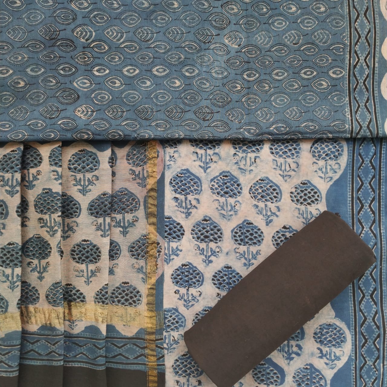 Shop Unstitched Hand Block Print Chanderi Silk Suit sets (CHA465)