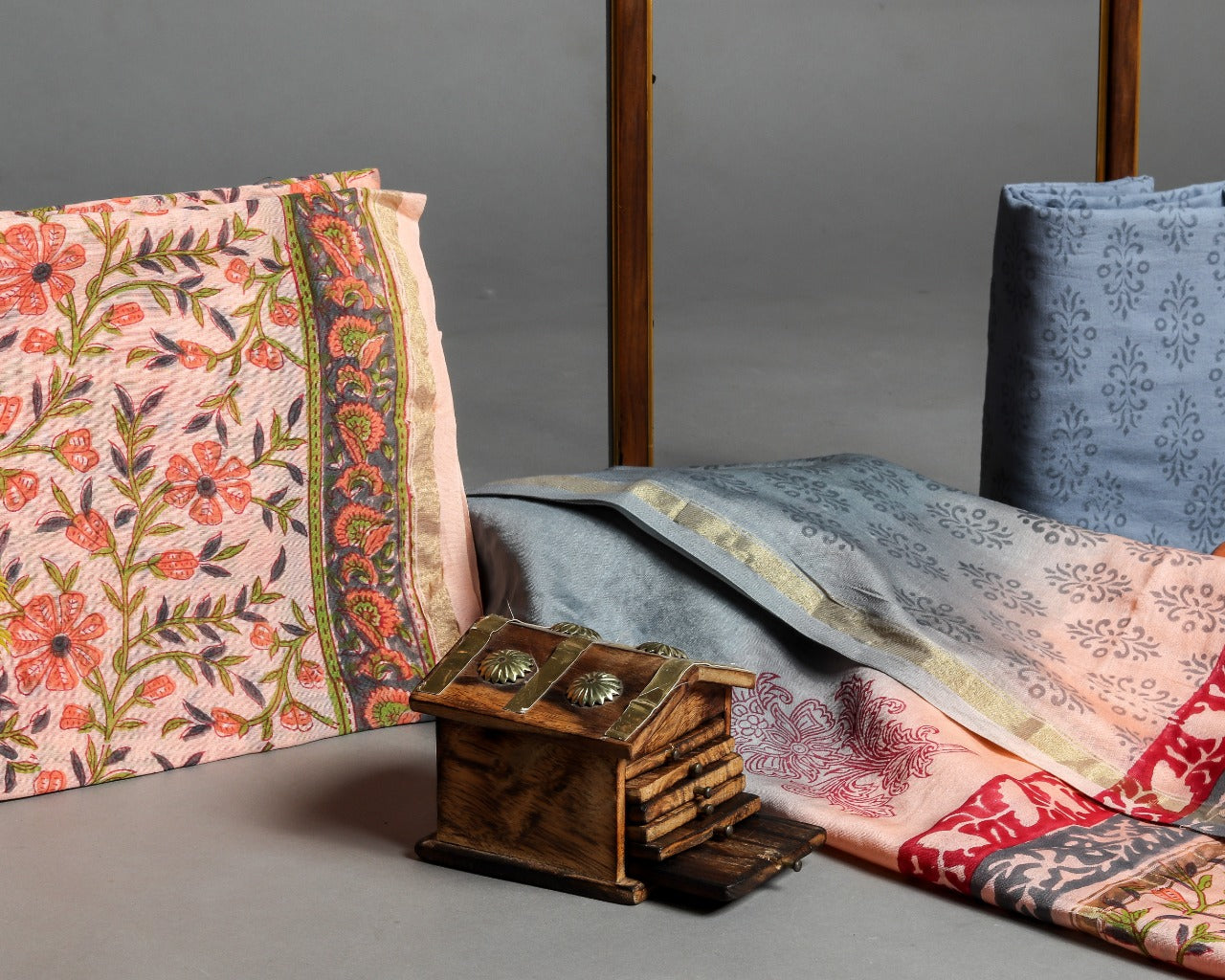 Floral Hand Block Print Chanderi Silk Suit Set (CHA469)