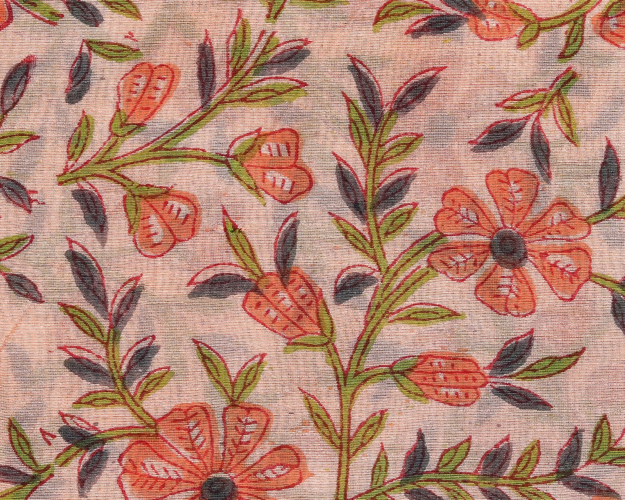 Floral Hand Block Print Chanderi Silk Suit Set (CHA469)