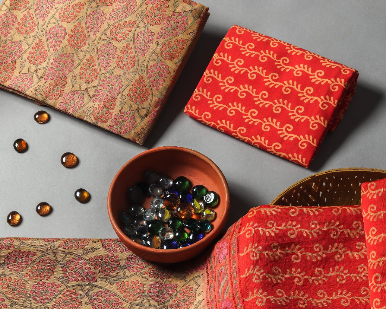 Shop Unstitched Hand Block Print Chanderi Silk Suit sets