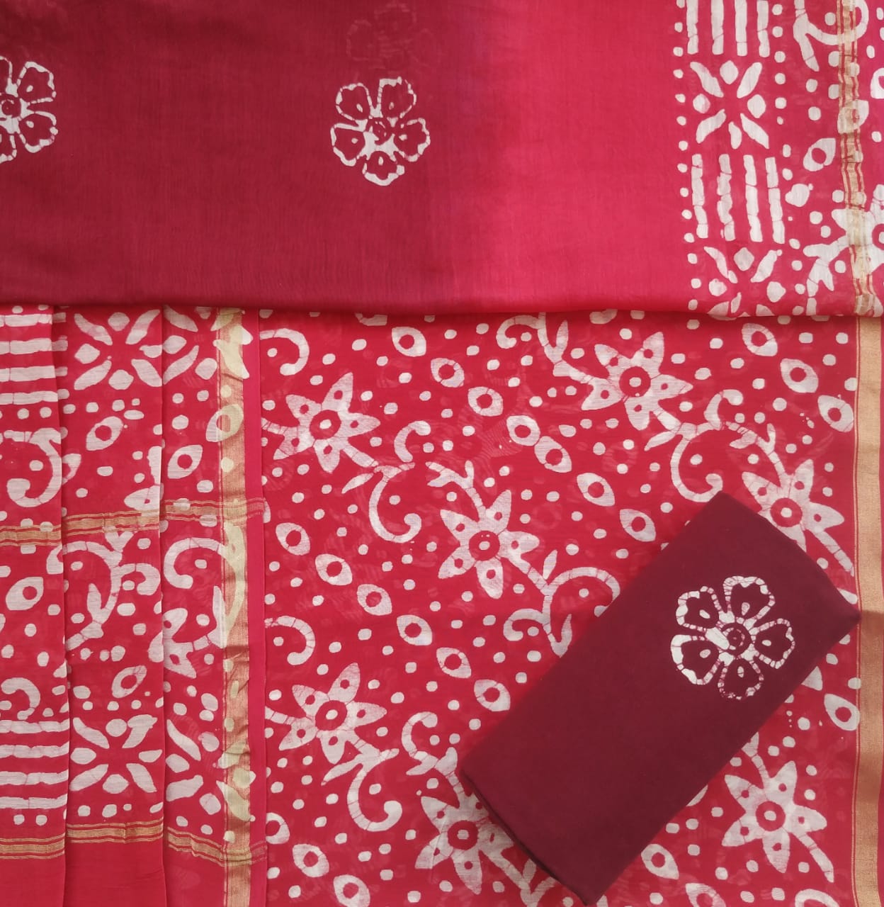 Shop Unstitched Hand Block Print Chanderi Silk Suit Sets (CHA478)