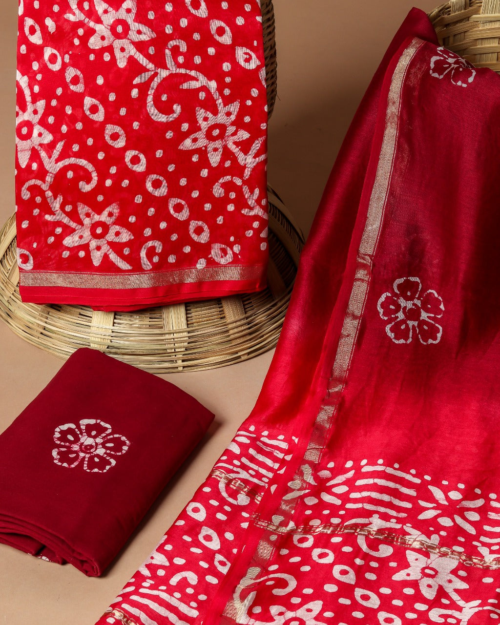 Shop Unstitched Hand Block Print Chanderi Silk Suit Sets (CHA478)