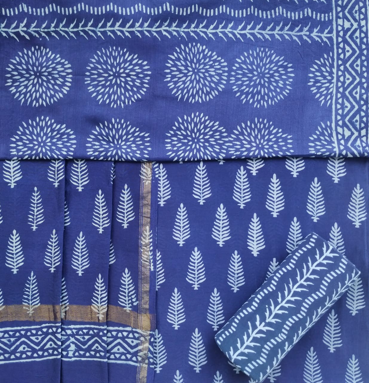 Shop Unstitched Hand Block Print Chanderi Silk Suit Sets (CHA483)