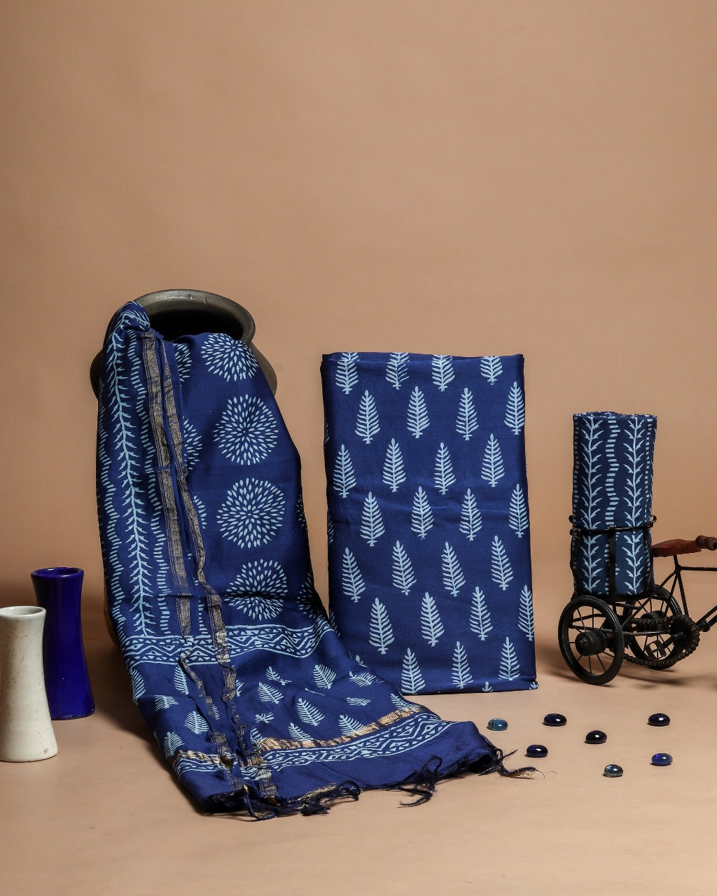 Shop Unstitched Hand Block Print Chanderi Silk Suit Sets (CHA483)