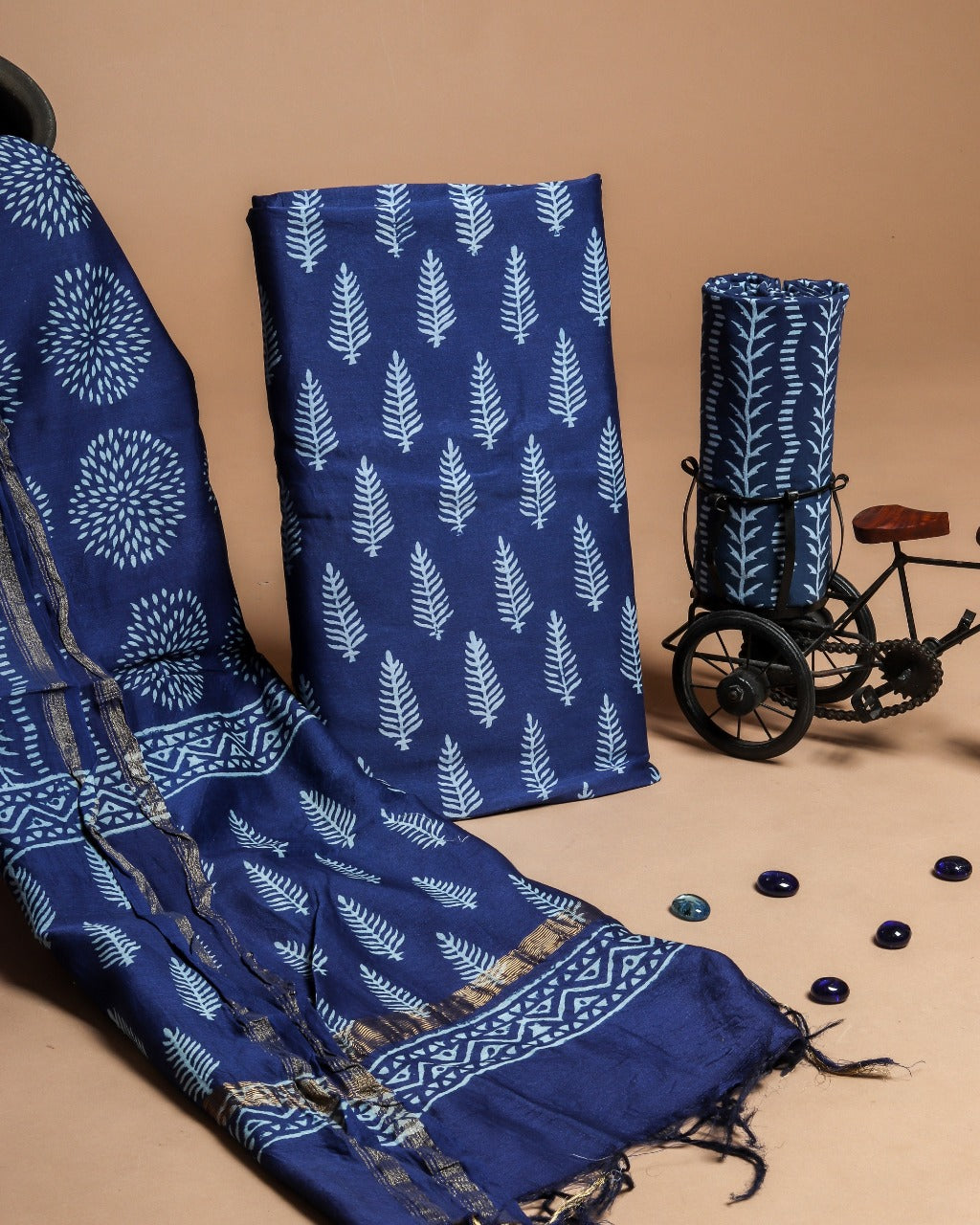 Shop Unstitched Hand Block Print Chanderi Silk Suit Sets (CHA483)