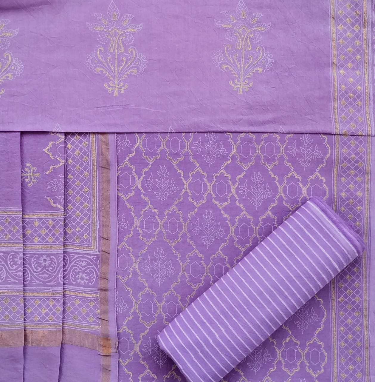 Shop Unstitched Hand Block Print Chanderi Silk Suit Sets (CHA484)