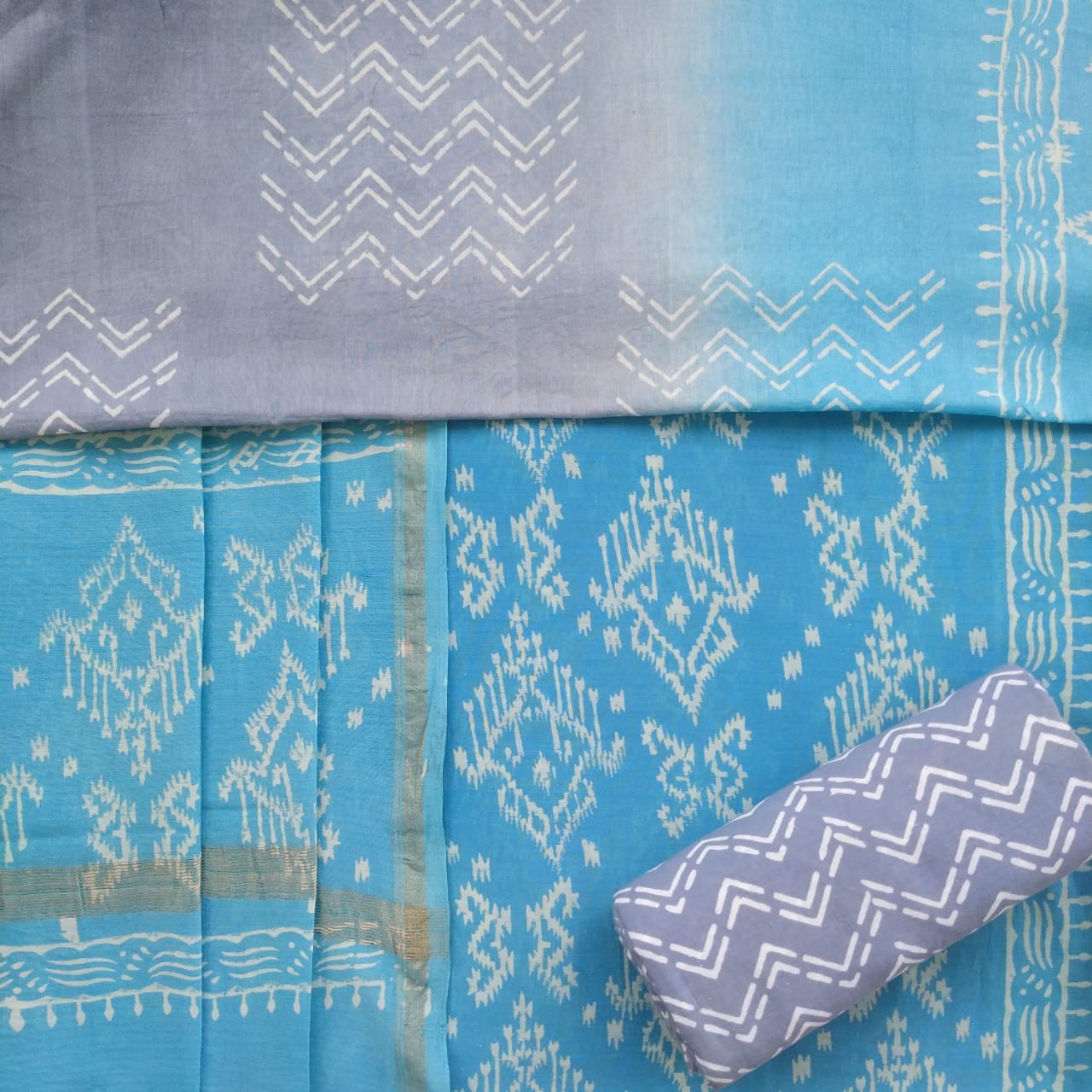 Shop Unstitched Hand Block Print Chanderi Silk Suit Sets (CHA488)