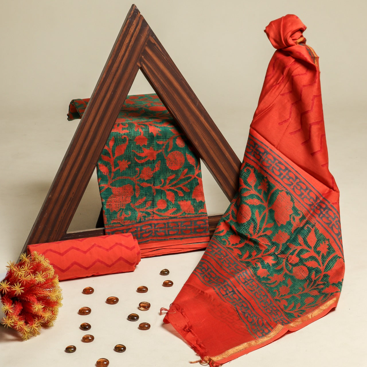 Shop Unstitched Hand Block Print Chanderi Silk Suit Sets online (CHA492)
