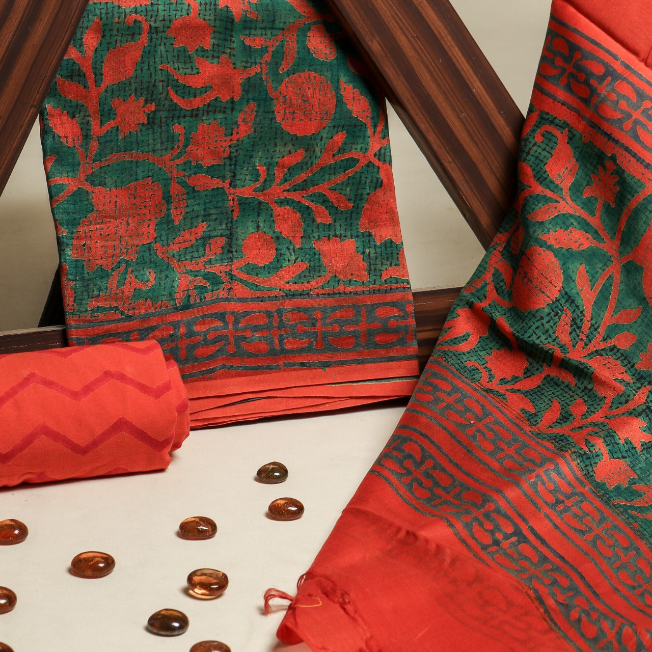 Shop Unstitched Hand Block Print Chanderi Silk Suit Sets online (CHA492)