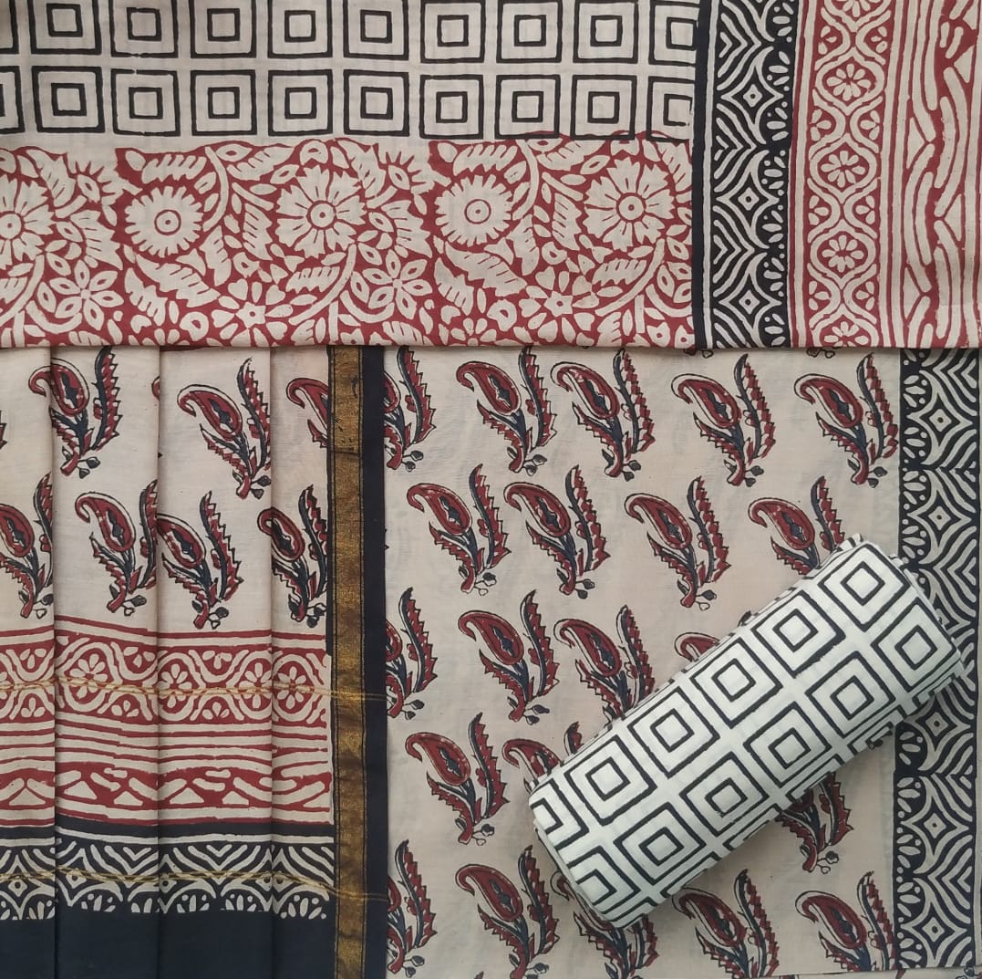 shop traditional bagru print chanderi silk suit set with chanderi silk dupatta