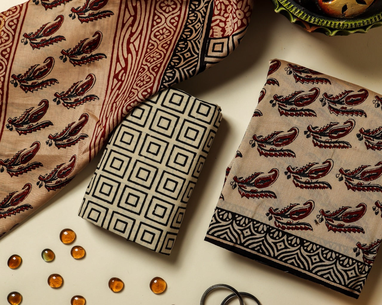 shop traditional bagru print chanderi silk suit set with chanderi silk dupatta