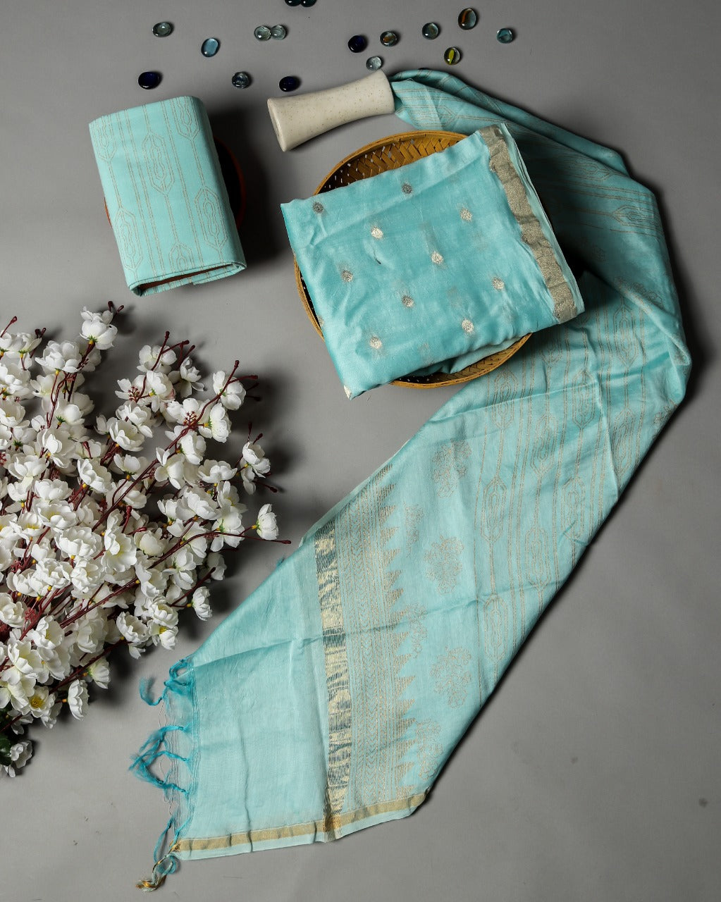 shop unstitched chanderi silk suit sets online