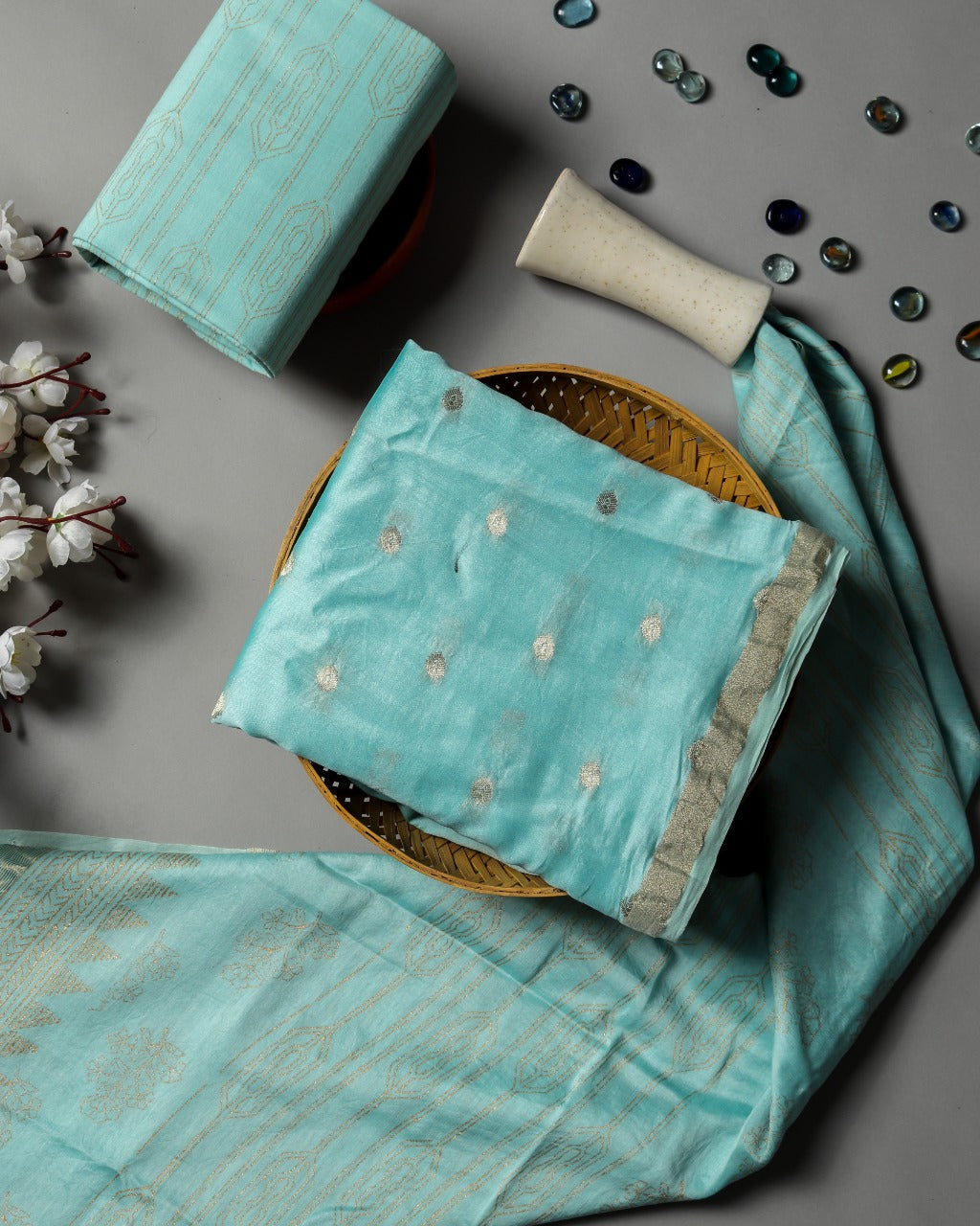 shop unstitched chanderi silk suit sets online