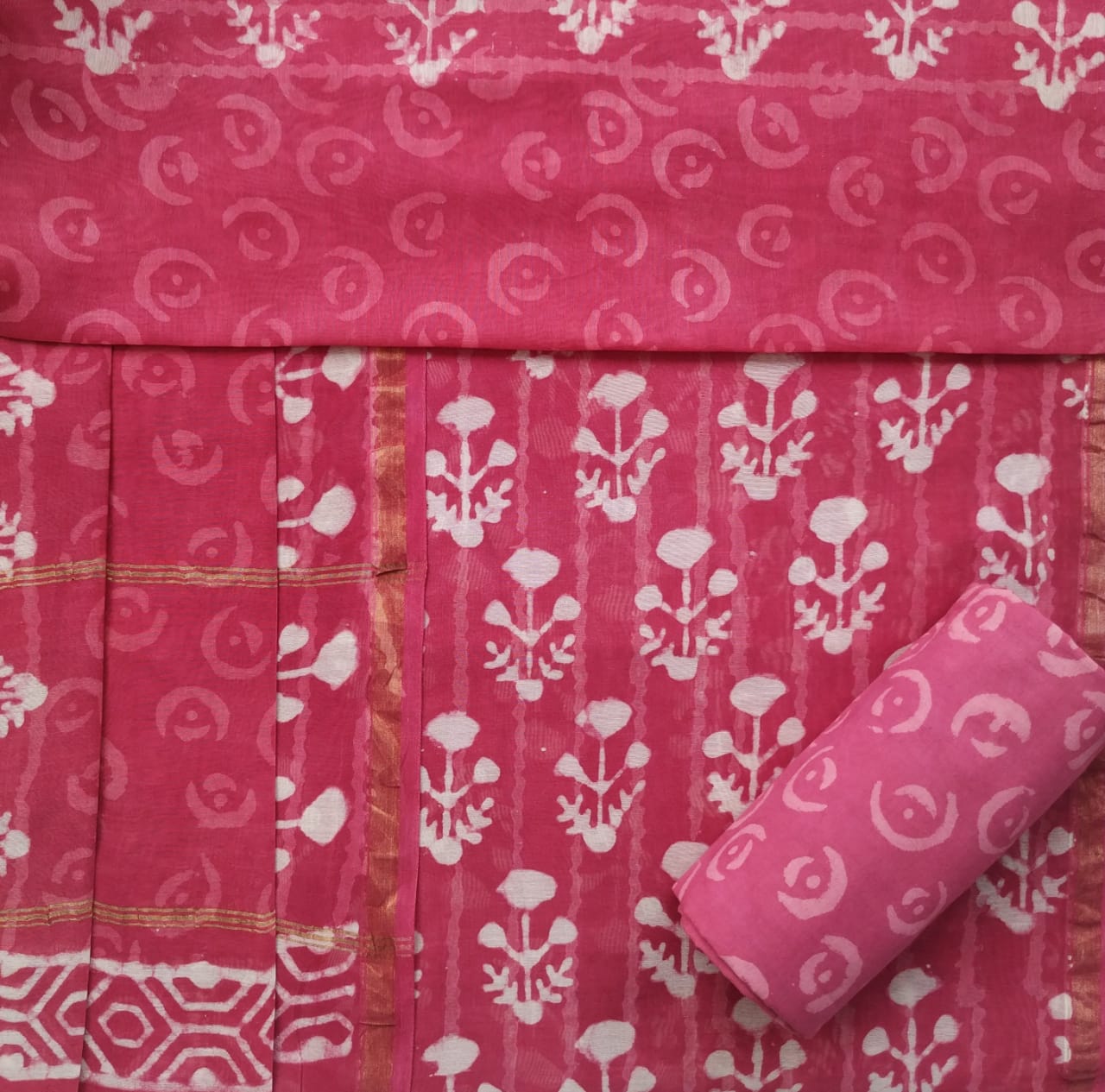 shop unstitched bagru print chanderi silk suit sets