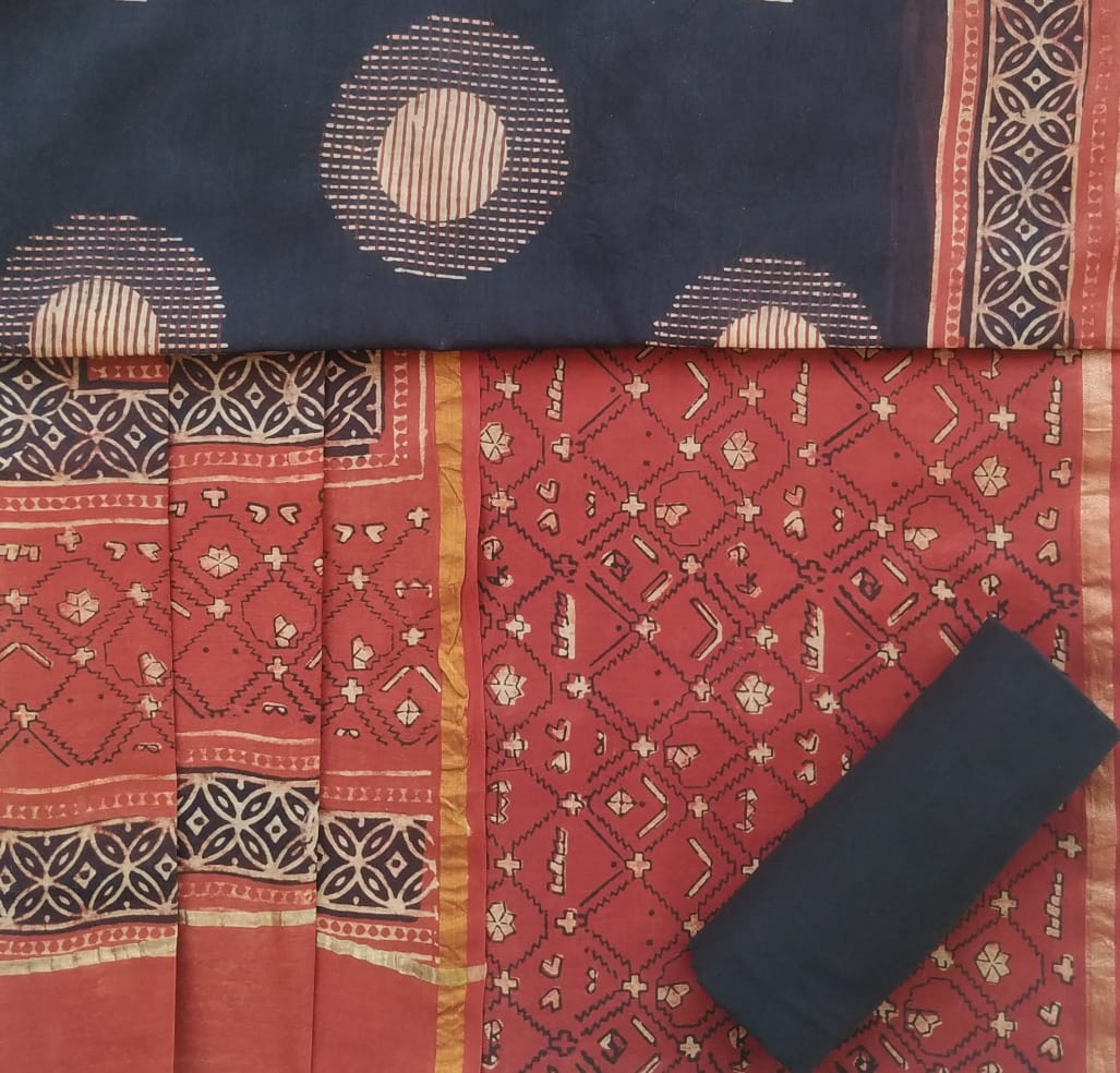 Shop jaipuri ajrak print chanderi silk suit sets (CHA595)