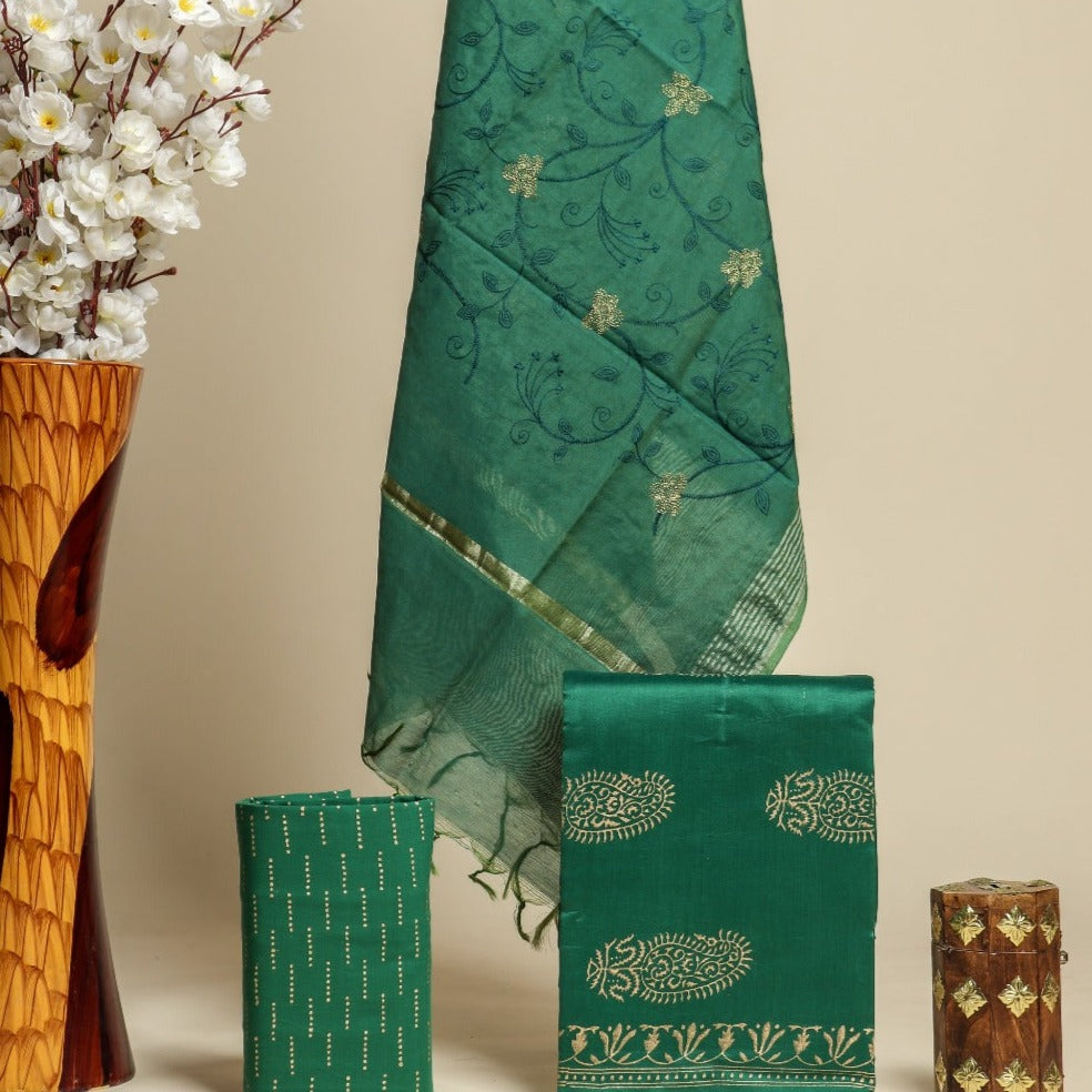 Shop unstitched chanderi silk suit sets (CHA599)