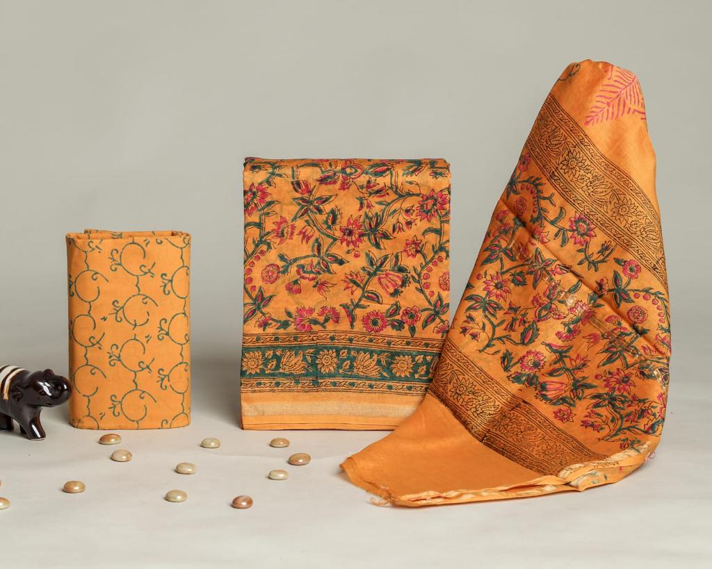Shop hand block print chanderi silk suit sets (CHA606)