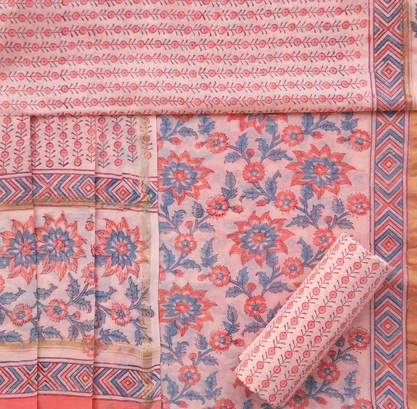 Shop block print chanderi silk suit sets online (CHA626)