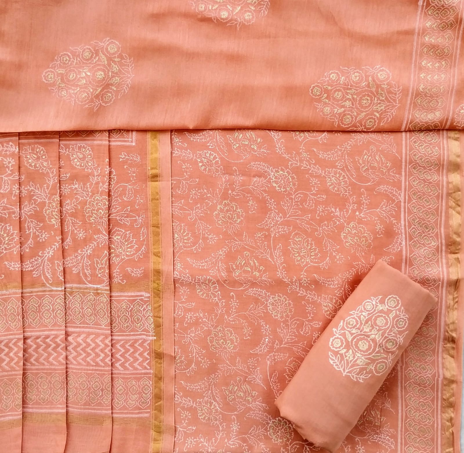 Shop block print chanderi silk suit sets (CHA660)