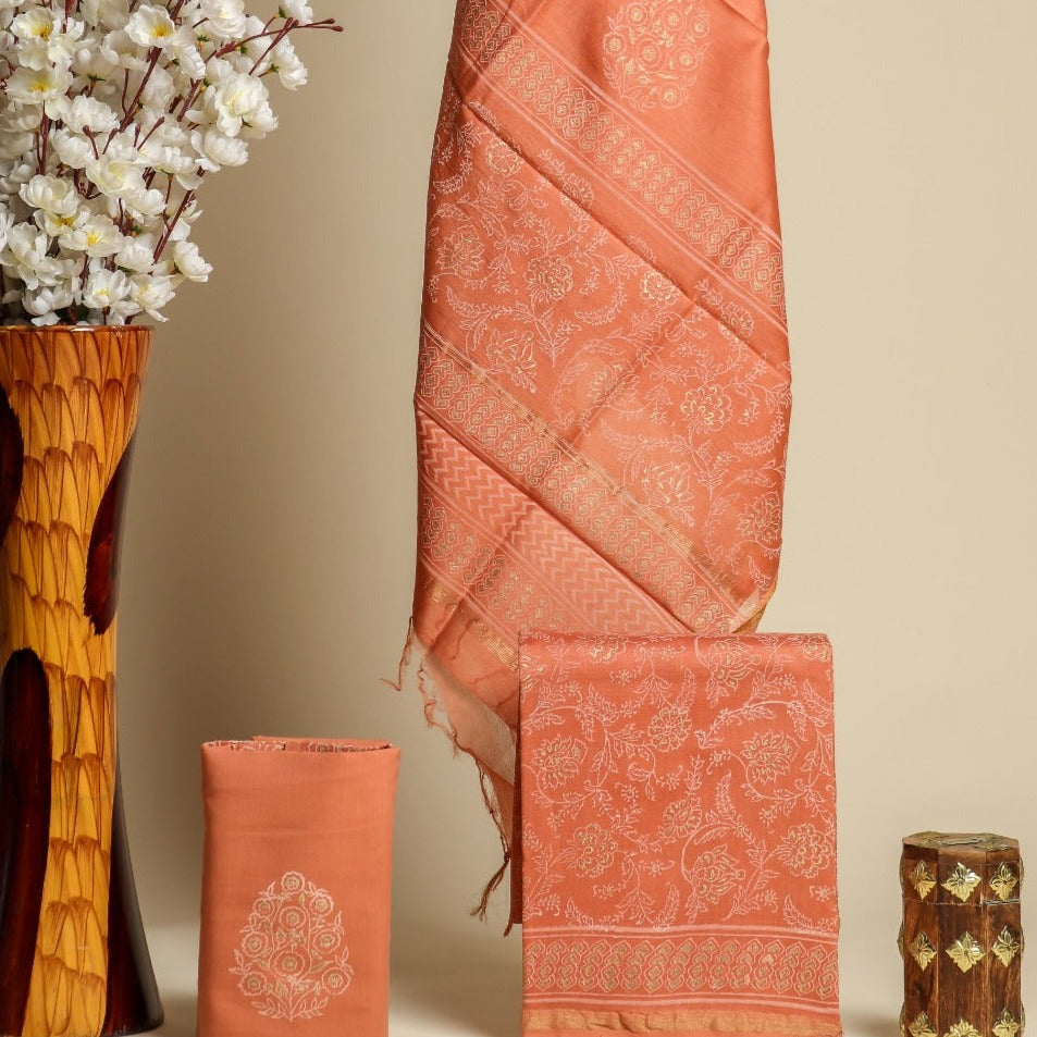 Shop block print chanderi silk suit sets (CHA660)