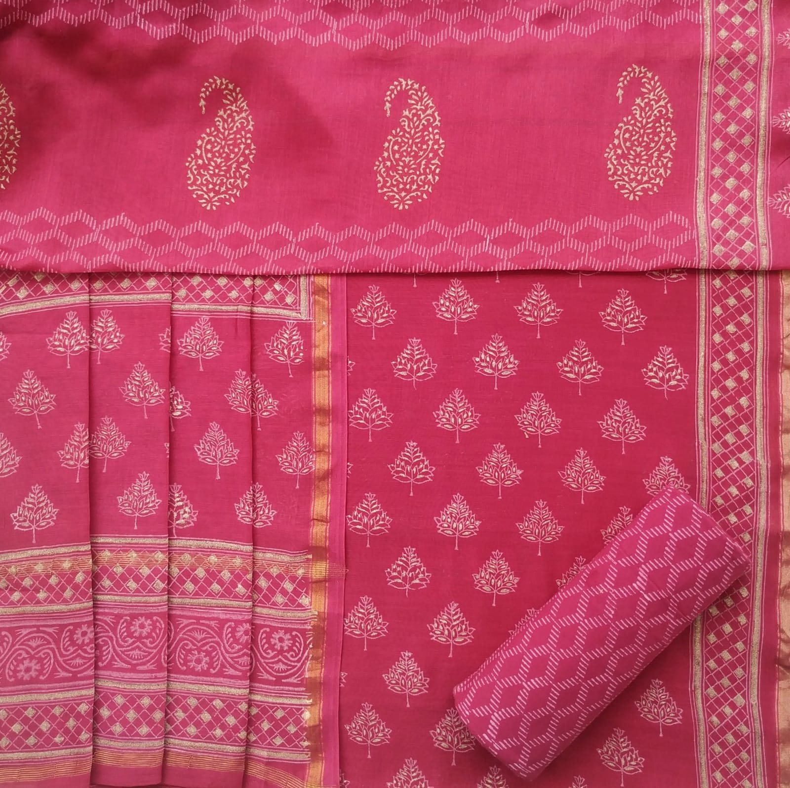 Shop jaipuri print chanderi silk suit sets (CHA661)