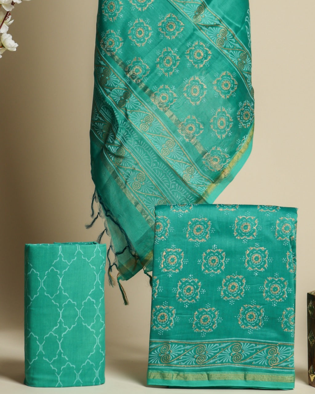 Shop unstitched chanderi silk suit set (CHA665)