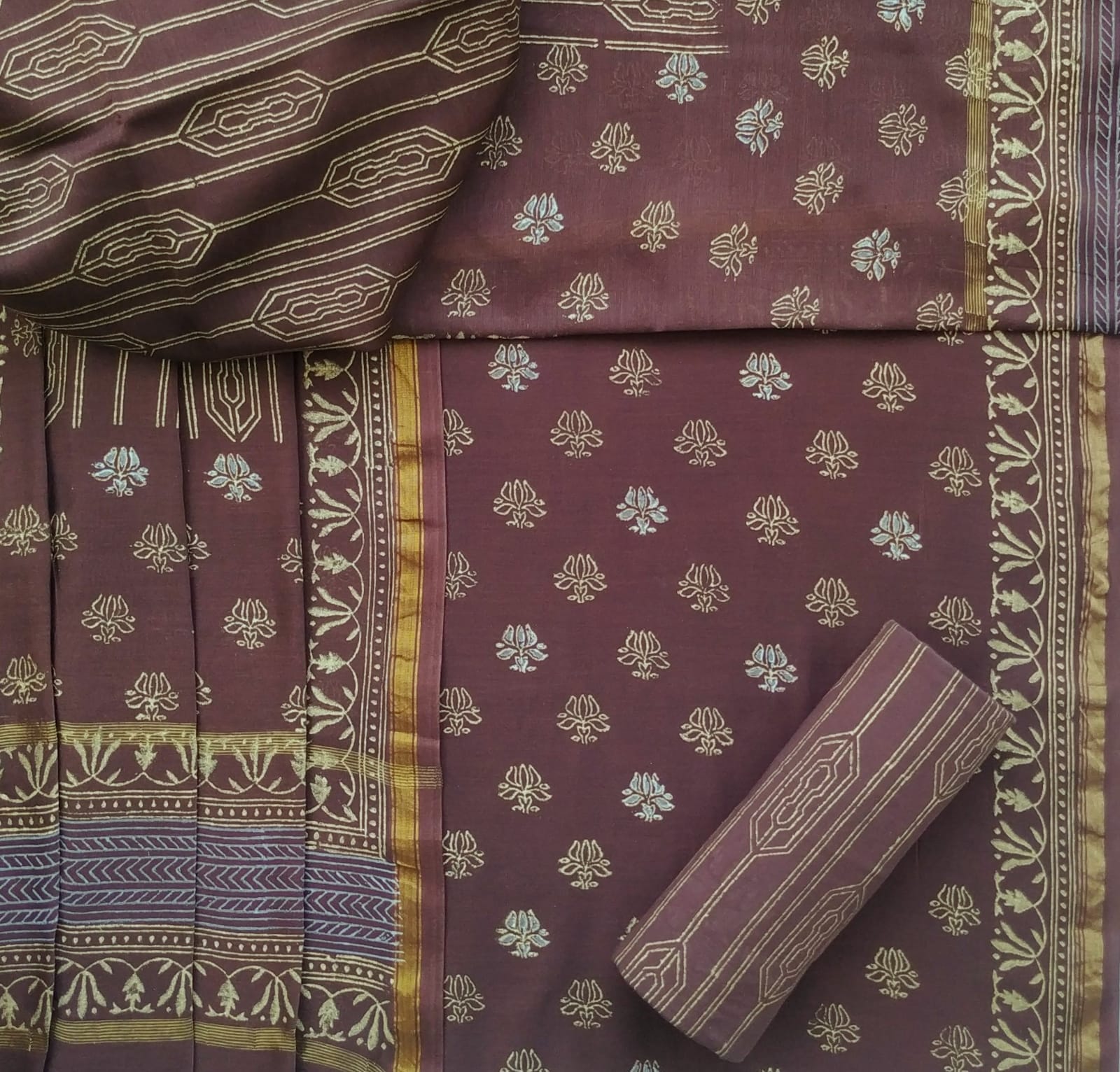 Shop gold print chanderi silk suit sets (CHA668)