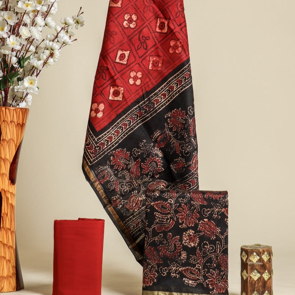 Shop ajrak print chanderi silk suits in jaipur (CHA680)