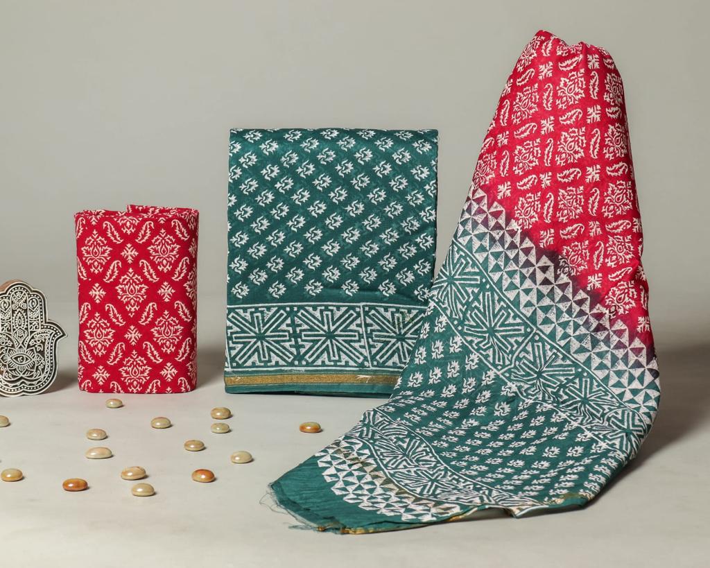 Shop block print chanderi suit material online (CHA700)