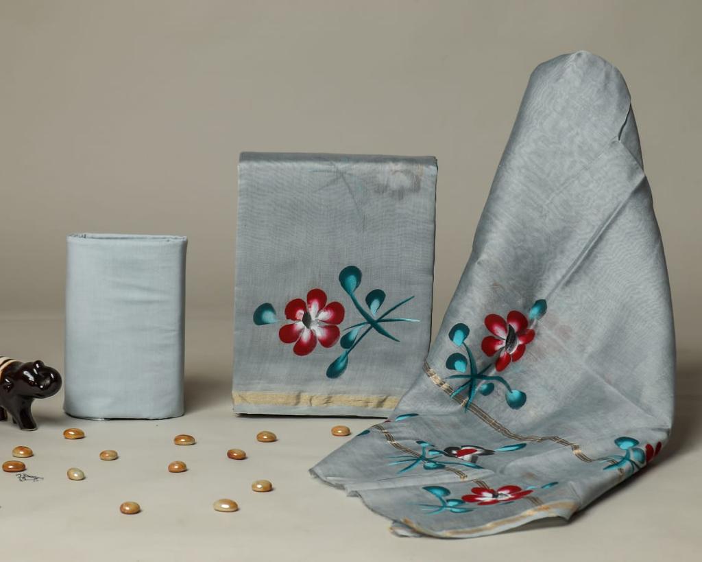 Shop hand painted chanderi silk suit online shopping (CHA714)
