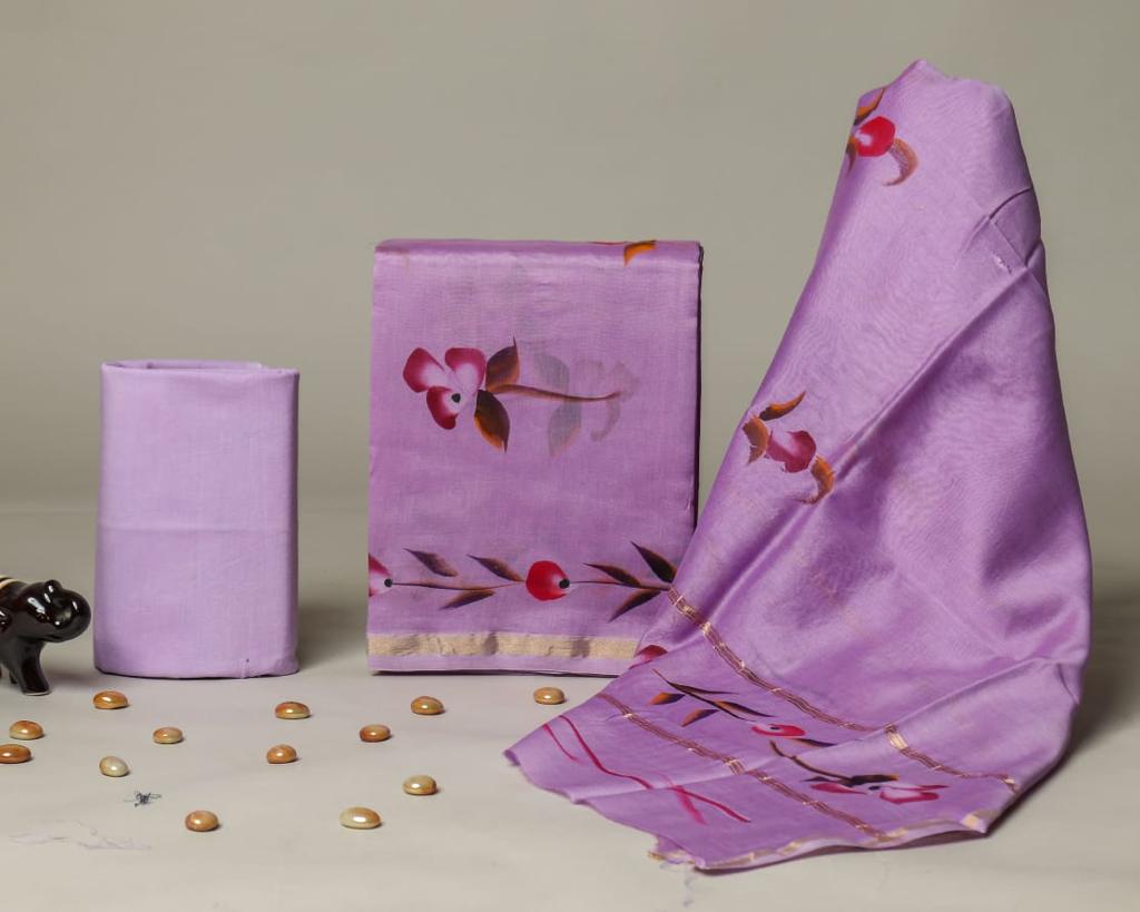 Shop unstitched hand painted chanderi silk suit sets (CHA715)